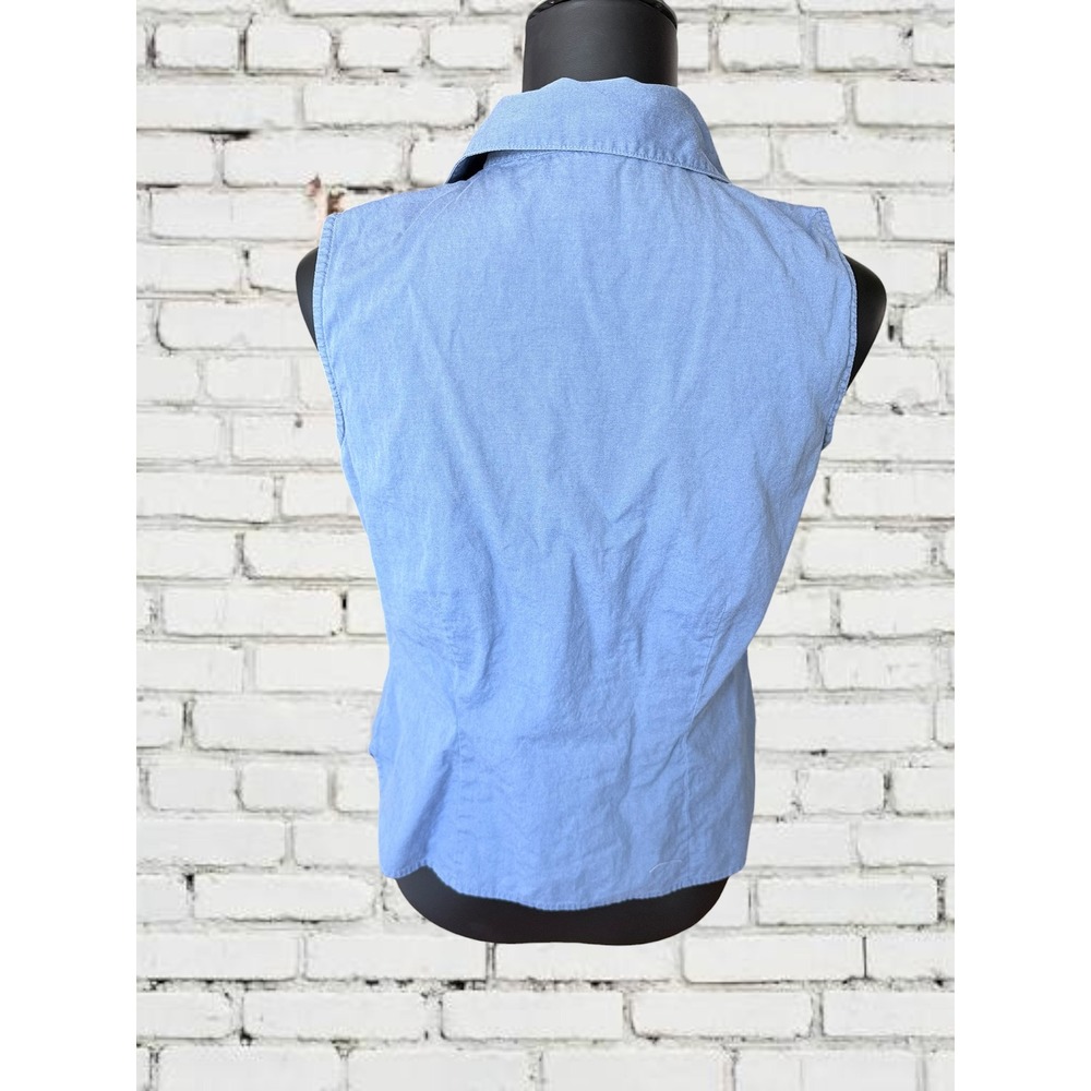 Geoffrey Beene Sport Sleeveless Shirt Womens 6 Blue Cotton Button Down - Picture 3 of 6